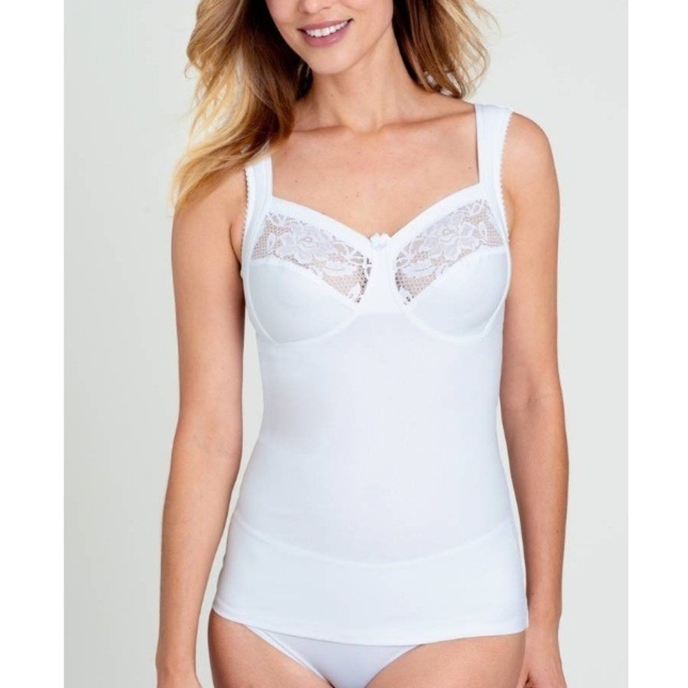 Miss Mary Women's White Lovely‎ Lace Camisole with Built-in Bra Size 38D NWT